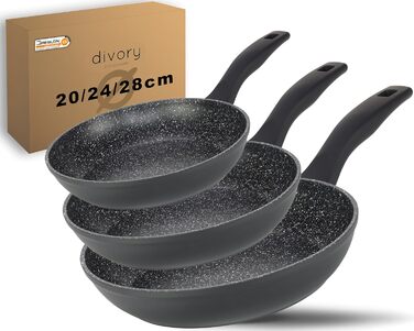 Набір сковорідок DIVORY 3 шт. (20, 24, 28 см) з антипригарним покриттям для всіх плит – універсальні сковороди з ергономічними ручками, придатні для миття в посудомийній машині