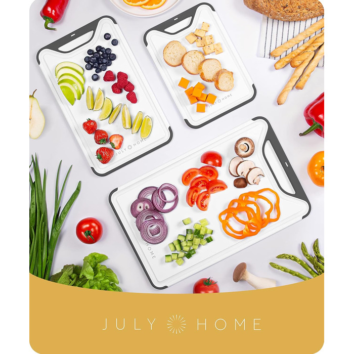 Набір з 3 дерев'яних обрізних дощок для кухні, чорного кольору, 40.6 x 25.4 см, з канавками для соку, придатні для миття в посудомийній машині