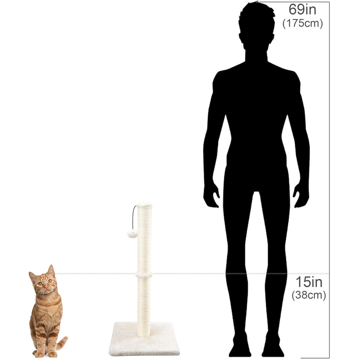 Дім-кратцбаум для котів Dimaka, 74 см, з мотузкою з сизалю та м'яким плюшевим покриттям (Бежево-білий)