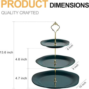 Керамічний триярусний підставка для капкейків, десертів та тортів - зелений
