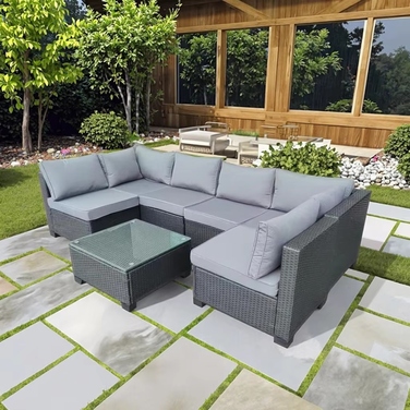 Комплект садових меблів із техноротанга GARDENOVE, чорний, 7 предметів
