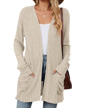Кардиган жіночий Strickjacke Eegant бежевого кольору, розмір XXL. Теплий в'язаний кардиган з кишенями, еластичний трикотаж.