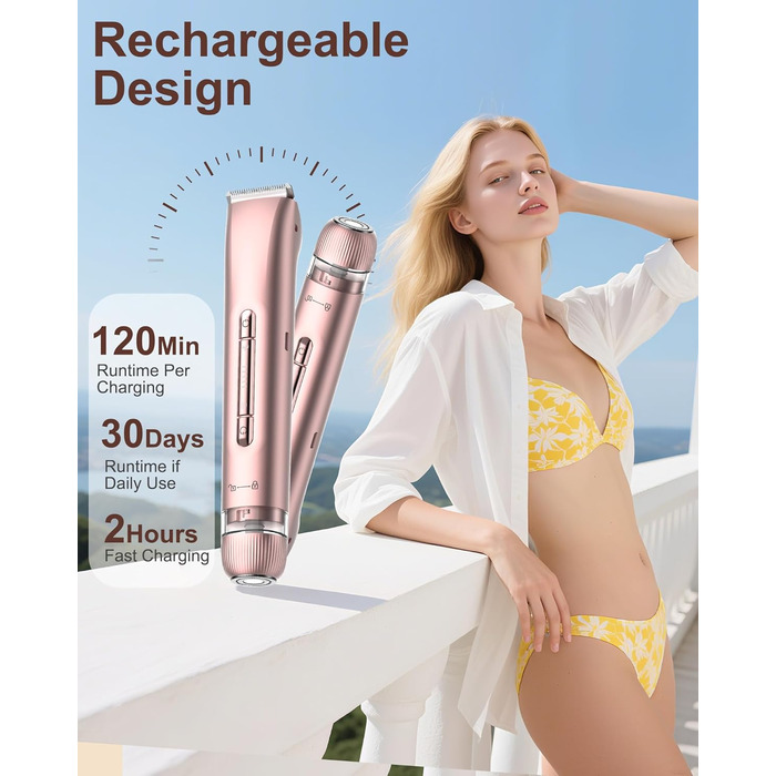 Електричний жіночий епілятор 2 в 1 з тримером, silky splash, Rose Gold, IPX7, з керамічними лезами