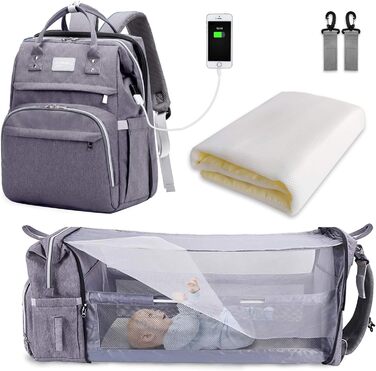 SNDMOR Diaper Bag Backpack, Convertible Diaper Backpack with Changing Pad Function, Large, Multifunctional Diaper Bag with Changing Mat, Stroller Hooks, Suitable for Mom and Dad