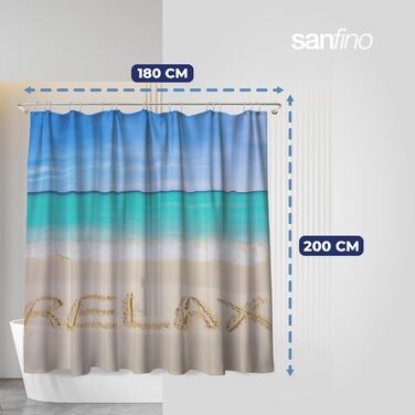 Штора для душу 180x200 см Take It Easy з кільцями (12 шт.) - водонепроникна, антибактеріальна, з малюнком, текстильна, сертифікат Öko-Tex