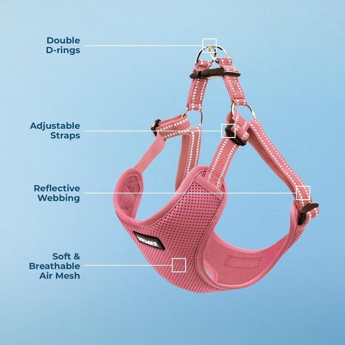 Шлейка для собак Voyager регульована з світловідбиваючими смугами Best Pet Supplies - міцна повна жилетка без натягу з кільцем для повідка, дихаюча, рожева, розмір XS (Обхват грудей: 13-16 дюймів)