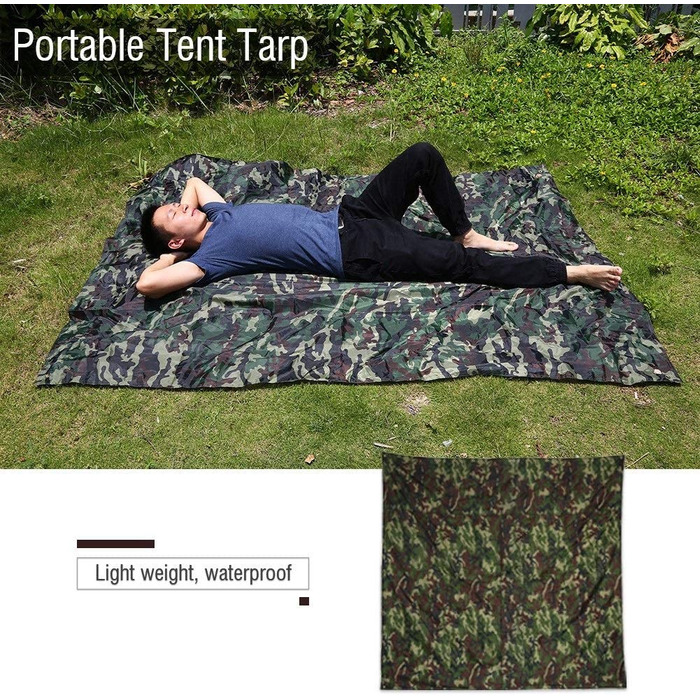 Nikou Camping Tarp - Camouflage Waterproof Camping Shelter Tent Tarp Movable Lightweight Rainproof Mat for Outdoor Picnic Camping (Size: 2 * 2M) 2*2M