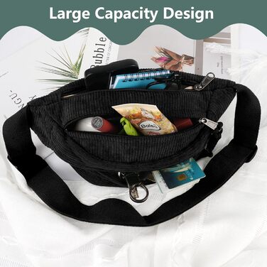 Жіноча сумка через плече, поясна сумка, сумка кросбоді з корду, стильна та практична нагрудна сумка, сумка на пояс, на стегно, для спорту, подорожей, бігу, школи, зелена (чорна)