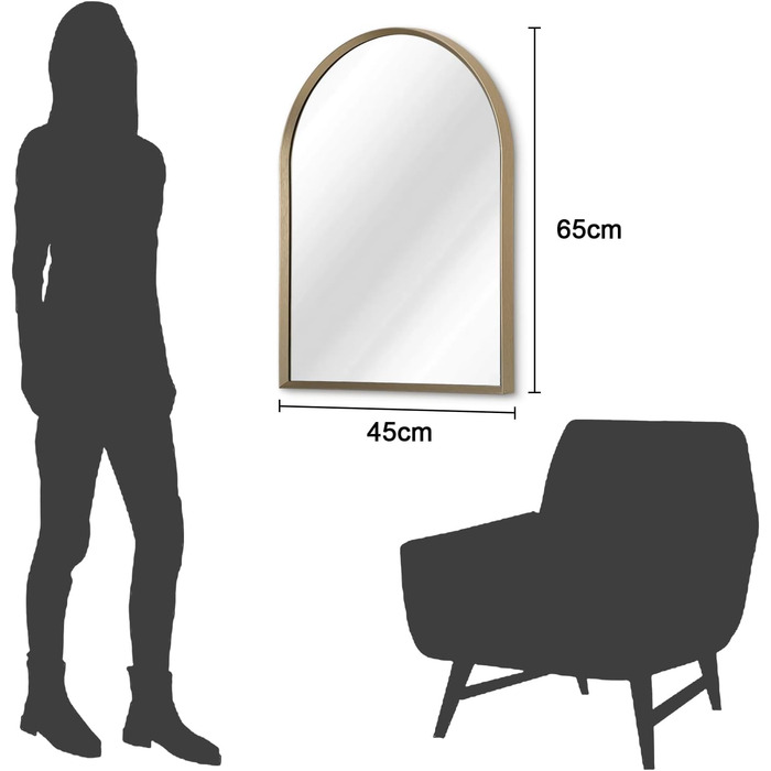 Дзеркало настінне з вигнутим склом, 45 x 65 см, металевий каркас, мідь, для ванної кімнати/вітальні/спальні