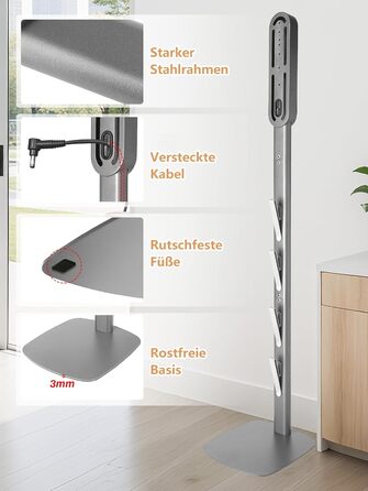 Стійка для пилососа Dyson V6-V16 (Gen5) – металева підставка з 4 гаками, настінне кріплення без свердління, срібляста