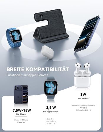 Зарядна станція 3 в 1 Lamicall для iPhone та Apple Watch, сумісна з MagSafe, сіра
