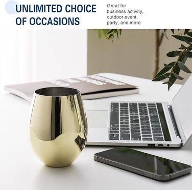 Набір келихів для вина WOTOR Gold, 4 шт, 530 мл, незламні золоті келихи, склянка з нержавіючої сталі, металеві келихи для відпочинку на природі, подорожей, кемпінгу, басейну, ідеальний подарунок для поціновувачів вина