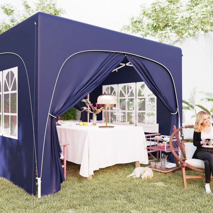 Outsunny 3x3m Gazebo, Water-Resistant, Stable, Winter-Proof, Pop-Up Folding Gazebo, UV Protection 50+, Foldable Party Tent, Garden Tent with 4 Side Walls, Bag, Garden Gazebo for Camping, Garden, Dark Blue | Aosom