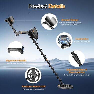 Металошукач професійний для дорослих та дітей, вологостійкий (IP68), режим виявлення всіх металів та монет, з навушниками та лопатою для пошуку золота на пляжі (5090-B2)