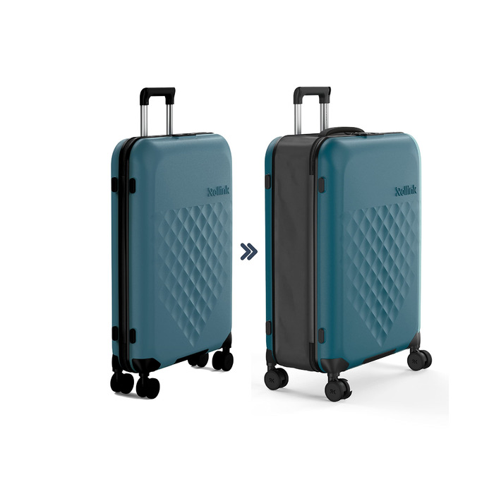 Чемодан Rollink Vega 360, 104L, 4 колеса, чорний, з інноваційним замком, міцний, екологічний (Carry-On, Deep Lagoon)