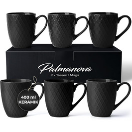 MIAMI – 6 x 400 ml – Coffee Cup Set/Mugs – Modern Matte Ceramic Cup – Large Coffee Cup – Palmanova Collection (Black)