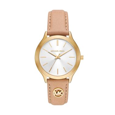 Жіночий годинник Michael Kors Slim Runway кварцовий, 38 мм, з бежевим шкіряним ремінцем