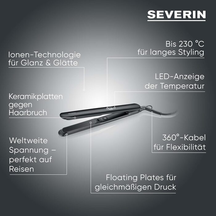 Severin випрямляч для волосся HG 0622 Mattschwarz: керамічне покриття, іонізація, 130-230°C