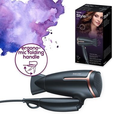 Beurer HC 25 - Подорожній фен з іонізацією, 1600 Вт, для гладкого волосся, складна конструкція, 110-240V