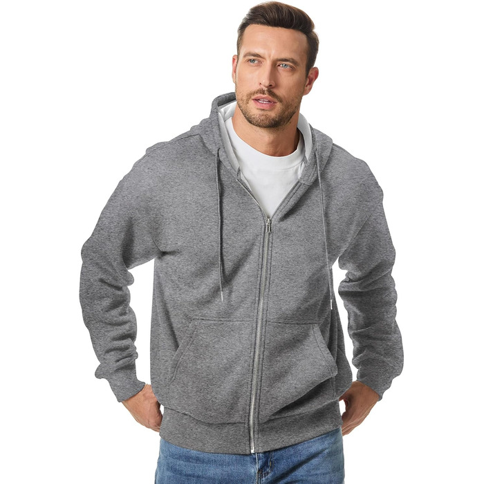 Світшот JMIERR чоловічий з капюшоном, бавовна, однотонний, на блискавці, з кишенями, сірий (A2, L)
