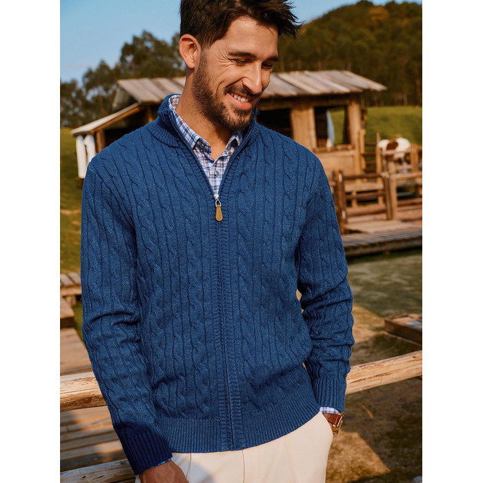 Кардиган чоловічий PJ PAU JONES з коміром-стійкою та блискавкою, в'язаний візерунок, колір морської хвилі (XXL, Indigo)