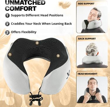 Подушка для шиї в подорожах з Memory Foam з капюшоном та захистом обличчя: підтримка шиї, зменшення навантаження та втоми, захист приватності в літаку