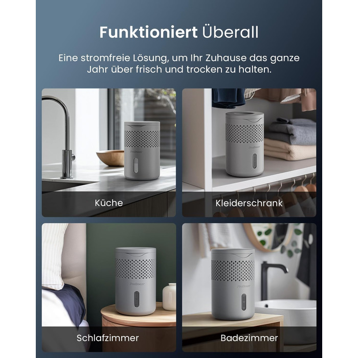 Pro Breeze Osmo: Безшумний осушувач повітря для дому, спальні, шафи, авто. Таблетка 700г (до 100 днів). Колір: сірий