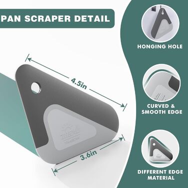 Scraper, 2-in-1 Pot and Pan Dish Scraper, Nylon and Silicone, Kitchen Scraper Tools for Cast Iron Pans, Cookware, Dishes, Pans and Pots, Heat Resistant, 3-Piece Set