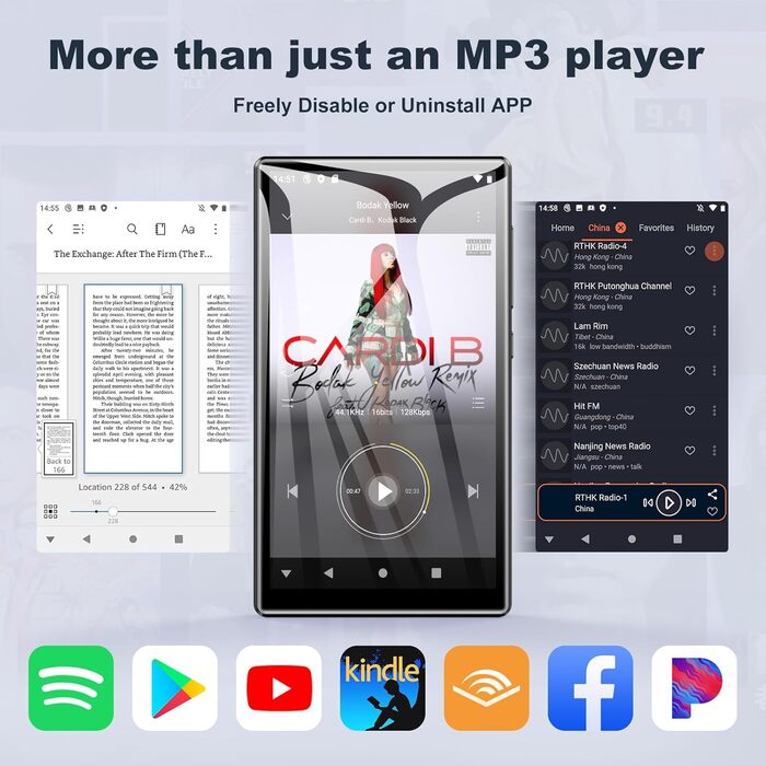 MP3 плеєр 96GB Android 13.0 з Bluetooth, Wi-Fi, Spotify, FM-радіо, чорний