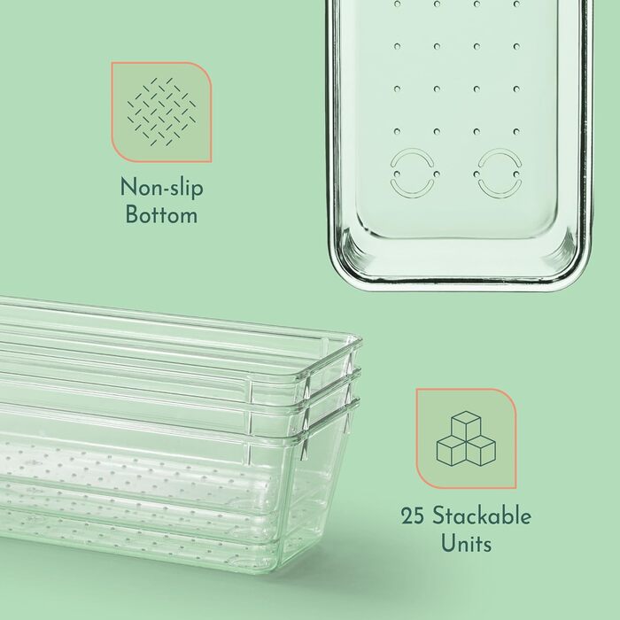Ruboxa Transparent Drawer Organizer - 25 Pack, transparent plastic drawer organizers for home, organization and storage, kitchen, vanity, and office