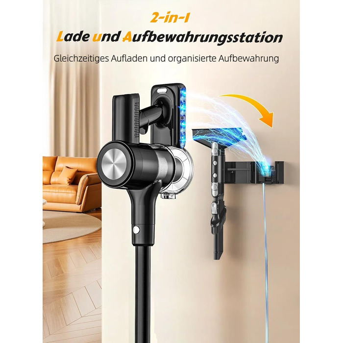 Бездротовий акумуляторний пилосос 48KPa/500W/55хв з LED-дисплеєм та станцією для зарядки, для прибирання шерсті тварин, килимів, твердих поверхонь та авто, чорний