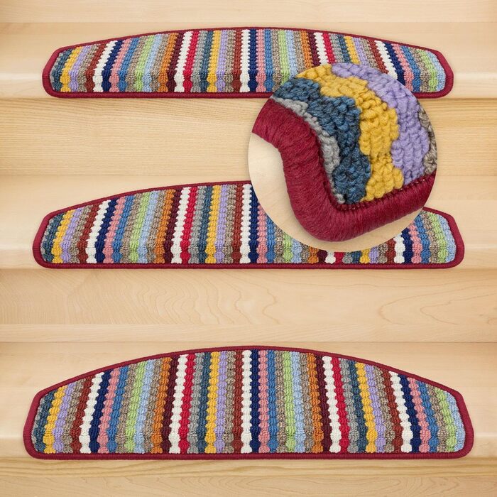 Комплект килимків для сходів Metzker Multistripe, напівкруглі, 16 шт, різнокольорові, протиковзкі