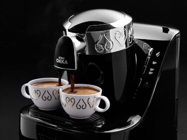Arzum Okka OK001 Turkish Coffee Machine, 2-Cup Capacity, Direct Fill, Brew Level Recognition, Patented Brewing Technology, Self-Cleaning, 710W, Black-Chrome (Chrome)