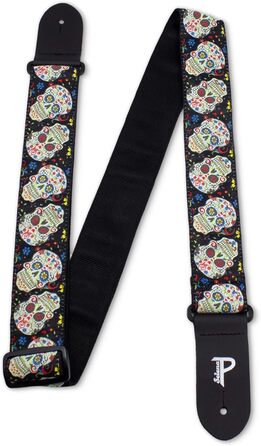 Гітарний ремінь Perri's Leathers з нейлону з жаккардовим малюнком троянд та черепів (бежевий, регульований) - для акустичної, бас та електрогітари, з Канади