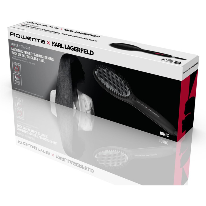 Прямий гребінь Rowenta x Karl Lagerfeld CF582L для всіх типів волосся | Швидке випрямлення | Керамічне покриття | Іонізація | Чорний