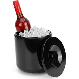 Kurtzy Black Ice Bucket with Lid and Tongs - Double-Walled/Insulated 4L Ice Cube Container with Lid - Keeps Ice Frozen Longer - Ice Cube Cooler for Bars/Parties & for Chilling Beer/Wine