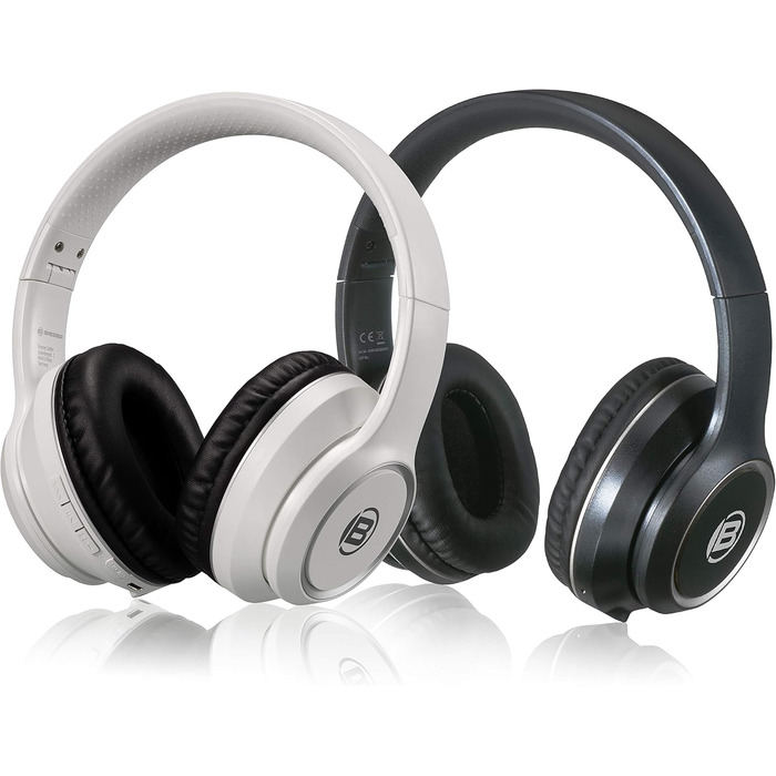 Навушники Bresser Bluetooth Over-Ear з мікрофоном для геймінгу та дзвінків, 3.5 мм, білий (чорний), до 8 годин роботи
