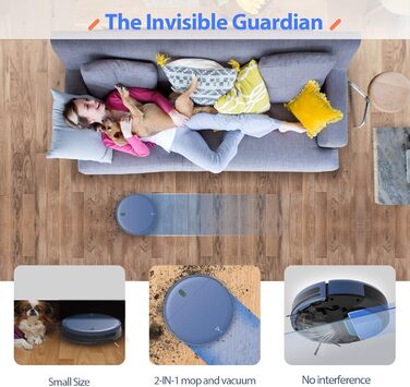 Робот-пилосос та миючий робот 2-в-1 з Wi-Fi, керуванням через додаток та пультом, потужне всмоктування, контейнер для пилу та бак для води, самостійна зарядка, ідеальний для шерсті тварин та твердих підлог, блакитний