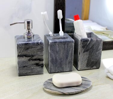 KLEO Luxury 4-Piece Bathroom Accessory Set | Includes Liquid Soap or Lotion Dispenser with Stainless Steel Pump, Toothbrush Holder, Cup, and Soap Dish - Bath Set/Bathroom Accessories