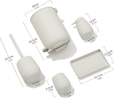 GAHEFY Badset Badezimmer Zubehör Set Beige, Badausstattung Sets Deko, 5-teiliges Bad Set - Seifenspender, Zahnbürstenhalter, Schminktablett, Klobürste und Mülleimer Set für Bad (Beige)