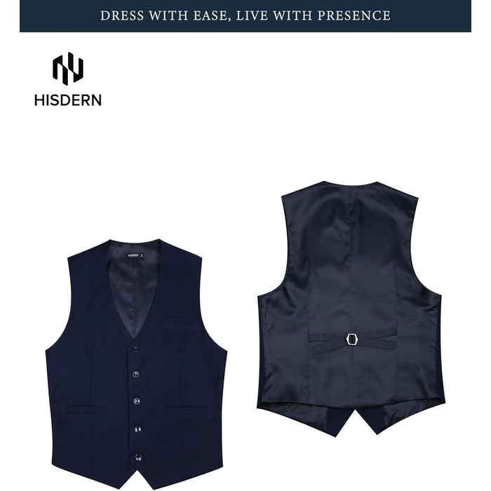 Чоловіча жилетка HISDERN для весілля та свят, бавовна, однотонна, темно-синя