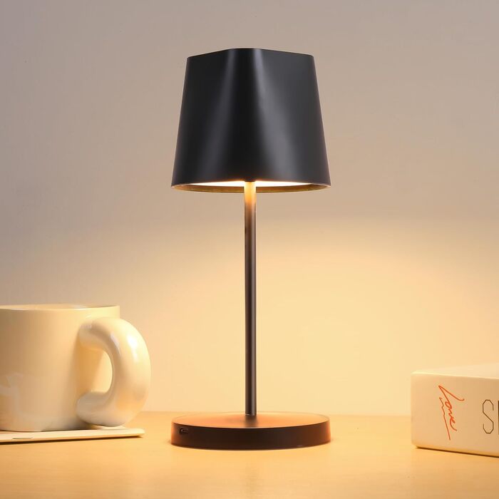 LED-лампа Quntis настільна бездротова, торкання, регулювання яскравості, акумулятор, USB зарядка, 3000K-5000K, IP44, вологостійка, для дому та саду, чорна