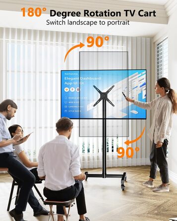 Підставка для телевізора WHYFONE на коліщатках, поворотна 180°, для телевізорів та моніторів 17-50 дюймів, мобільна, регульована висота, VESA до 300x300 мм, до 30 кг