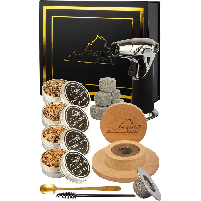 Набір для копчення віскі: коктейлі, бурбон, сир, м'ясо. З факелом та рецептами. 4 смаки, без бутану