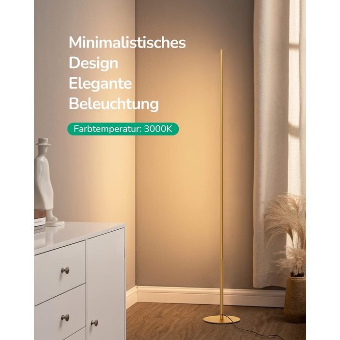 LED торшер Edishine для вітальні, спальні та офісу, 146 см, тепле світло 3000K, диммування, з вимикачем на ніжці, 2 шт. в упаковці, золотий