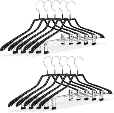 Relaxdays Clothes Hanger Set, 10-Piece, Clothes Hangers for Costumes, Rubber-Coated Metal, Non-Slip, Space-Saving, 42 cm, Black