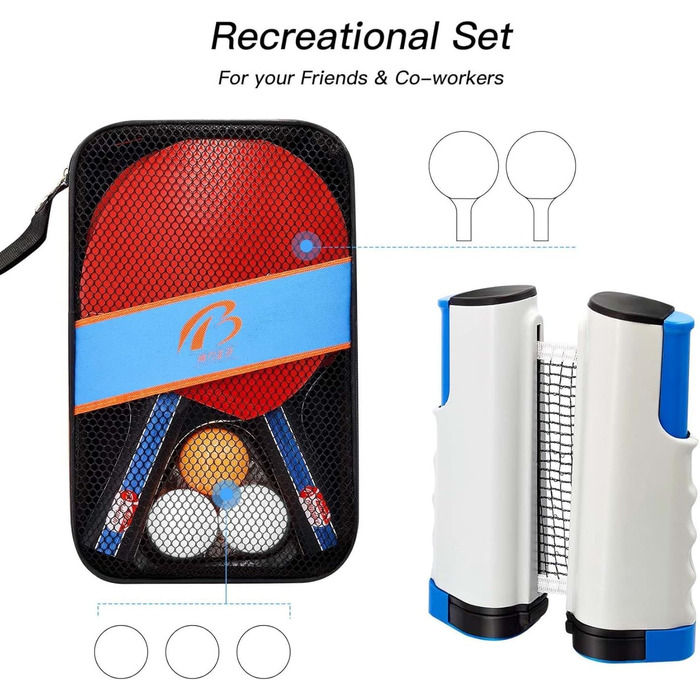 Набір для настільного тенісу: 2 ракетки, м'ячі та сітка