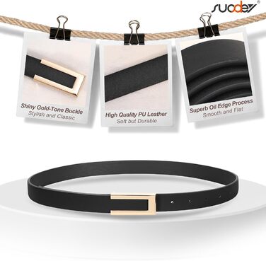 Жіночий тонкий шкіряний ремінь SUOSDEY з золотистою пряжкою (2 шт.), чорний+бежевий, 100 см, розмір талії 70-84 см