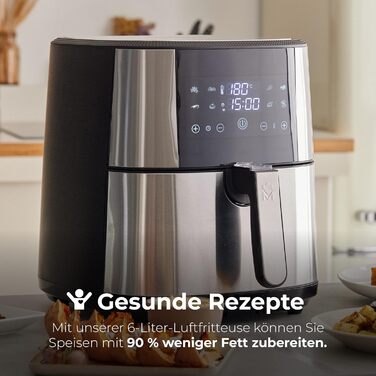 MasterPro Foodies Аерофритюрниця XXL 6л 1800Вт з LED дисплеєм та антипригарним покриттям | Фритюрниця без олії 8-в-1