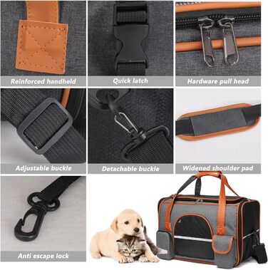 Транспортна сумка для кота/собаки до 8 кг, складана переноска для середніх та маленьких тварин, підходить для подорожей (літак, авто, поїзд), з ременем, переноска-сумка